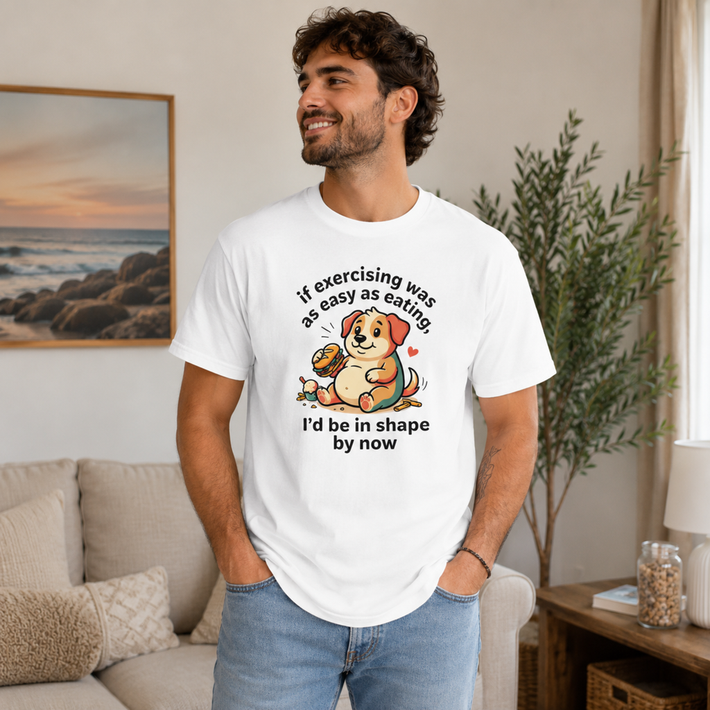 If Exercising Was As Easy As Eating Puppy T-Shirt | Funny Pink Graphic Tee
