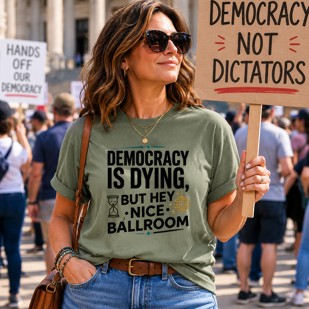 Democracy Is Dying But Hey Nice Ballroom T-Shirt | Slate Blue Political Satire Tee