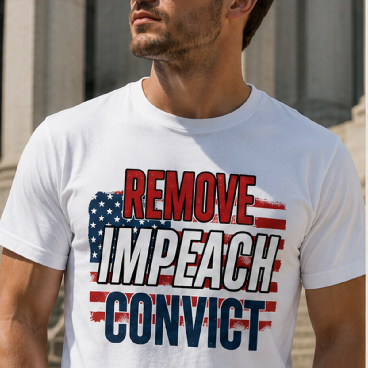 Remove Impeach Convict T-Shirt | American Flag Political Statement Tee