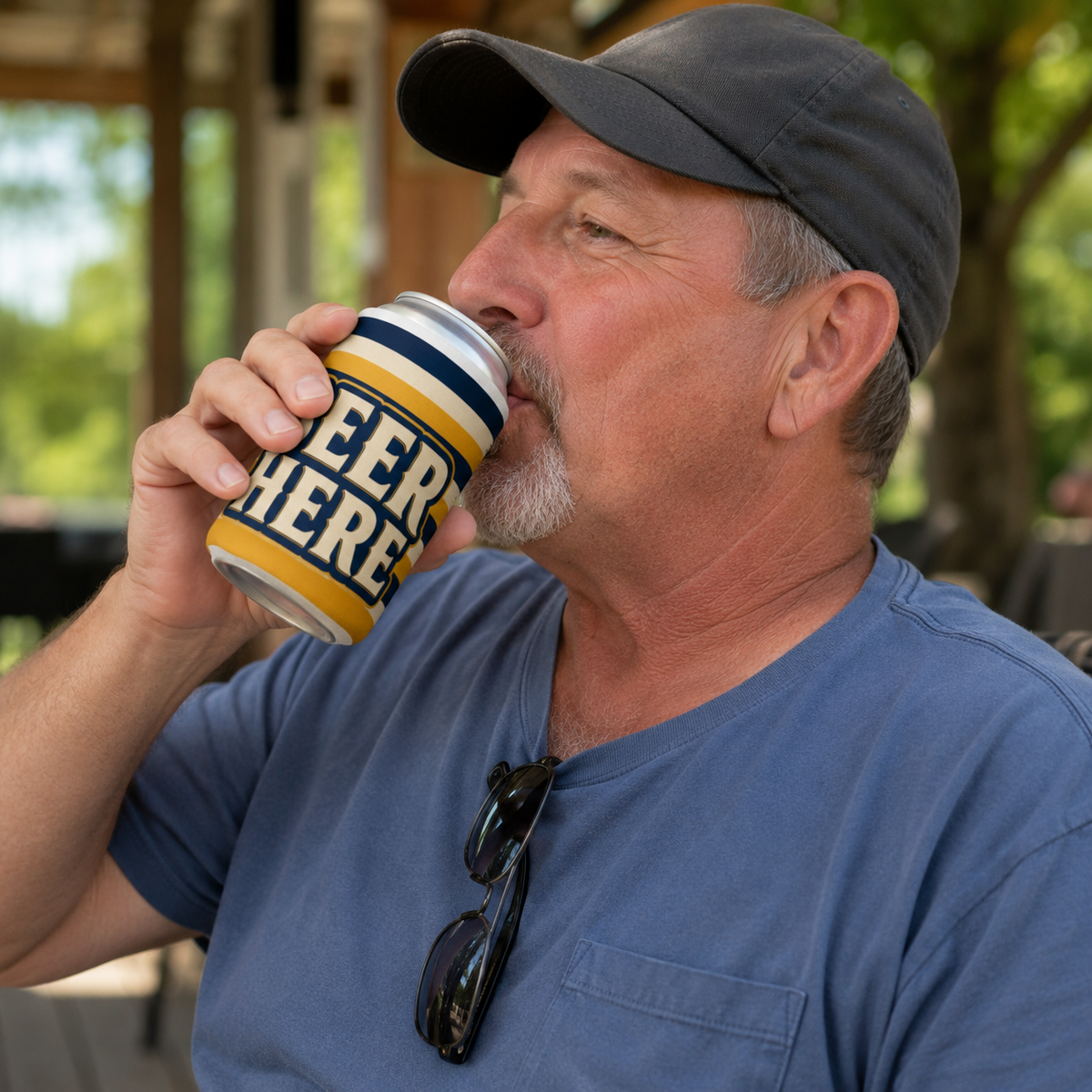 Beer Here Can Cooler | Funny Retro Beverage Can Hugger Sleeves