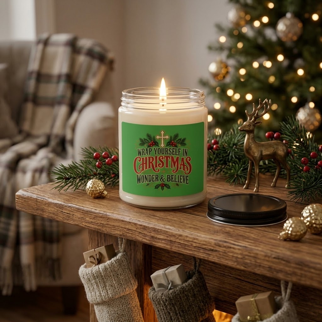 Wrap Yourself in Christmas Wonder & Believe Candle | Holiday Christian Soy Candle