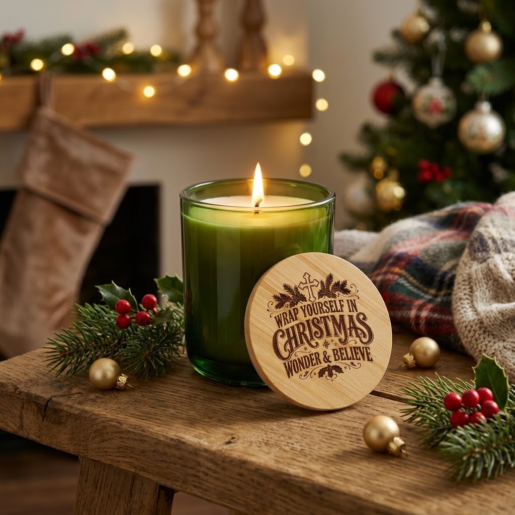 Wrap Yourself in Christmas Wonder & Believe Soy Candle | Christian Holiday Decor & Gift