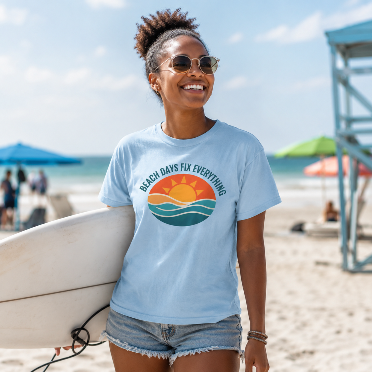 Beach Days Fix Everything T-Shirt | Retro Wave & Sun Graphic Tee | Ocean Vacation Shir