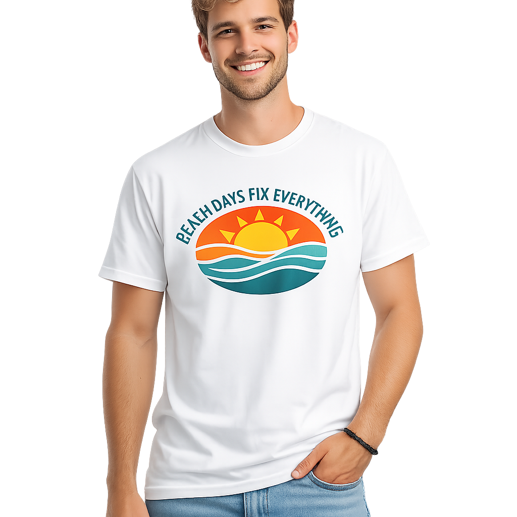 Beach Days Fix Everything T-Shirt | Retro Wave & Sun Graphic Tee | Ocean Vacation Shir