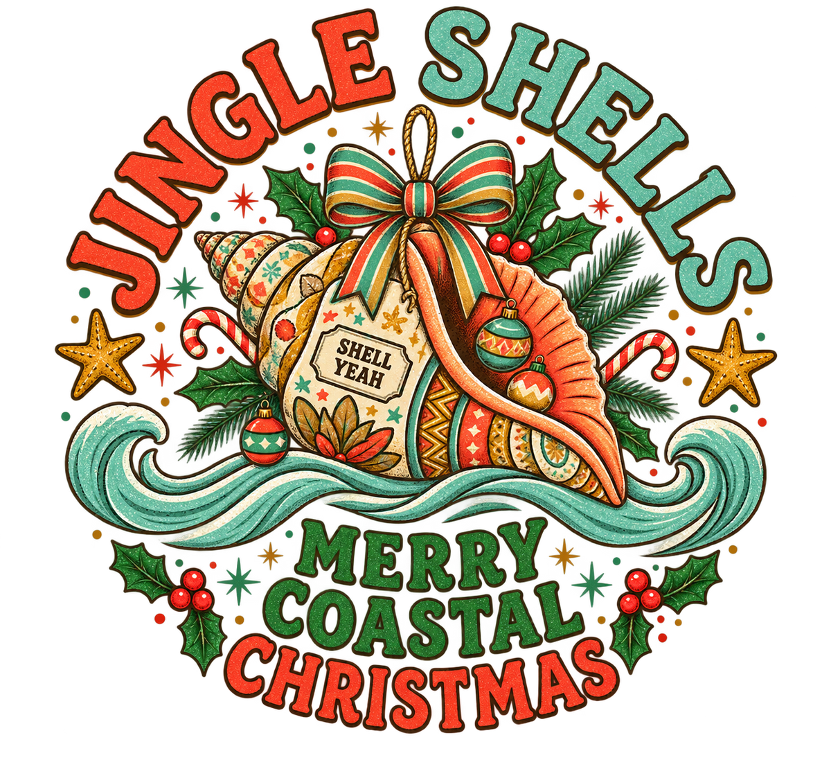 Jingle Shells Merry Coastal Christmas Coffee Mug | Beachy Holiday Ceramic Cup