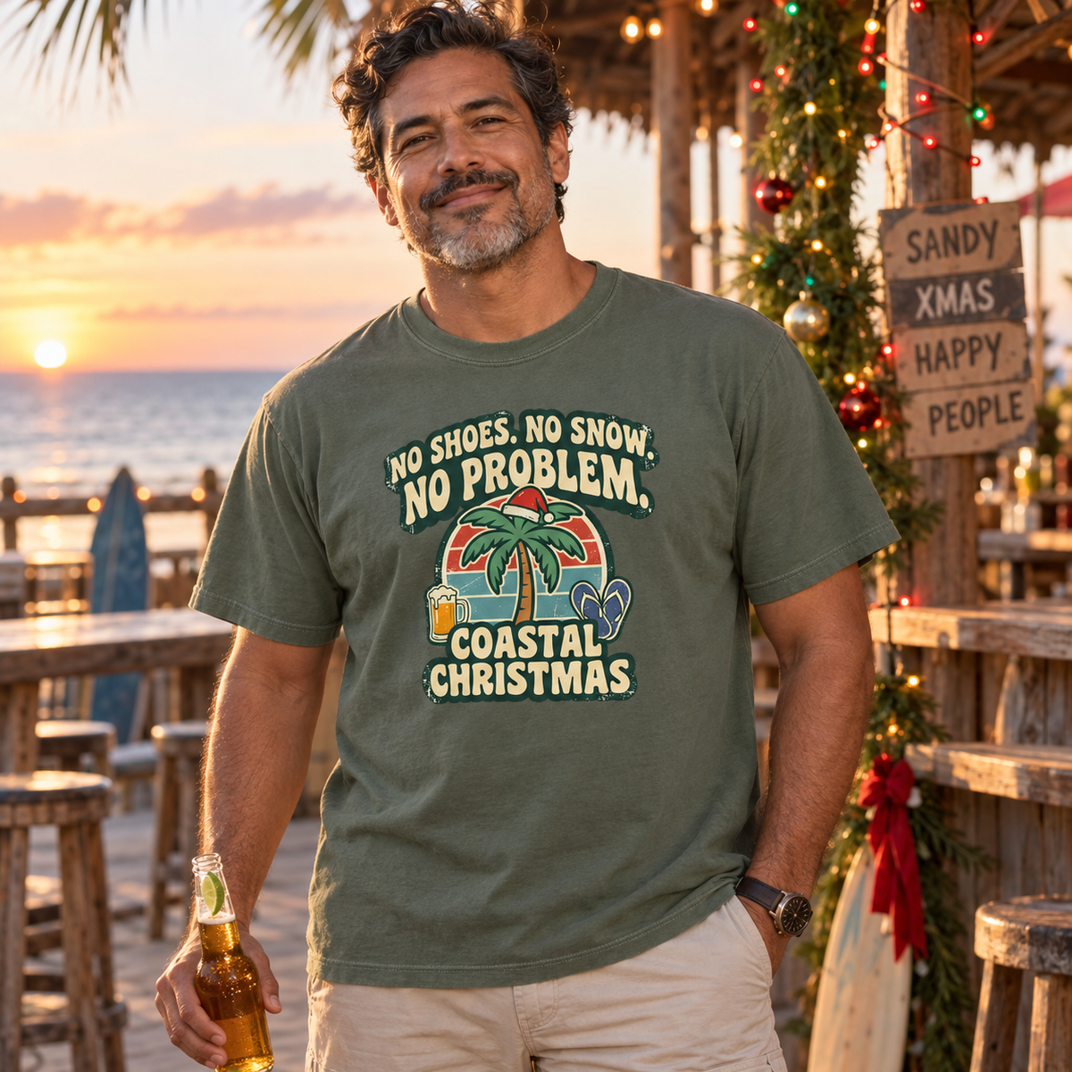 No Shoes No Snow No Problem Coastal Christmas T-Shirt | Funny Beach Holiday Tee