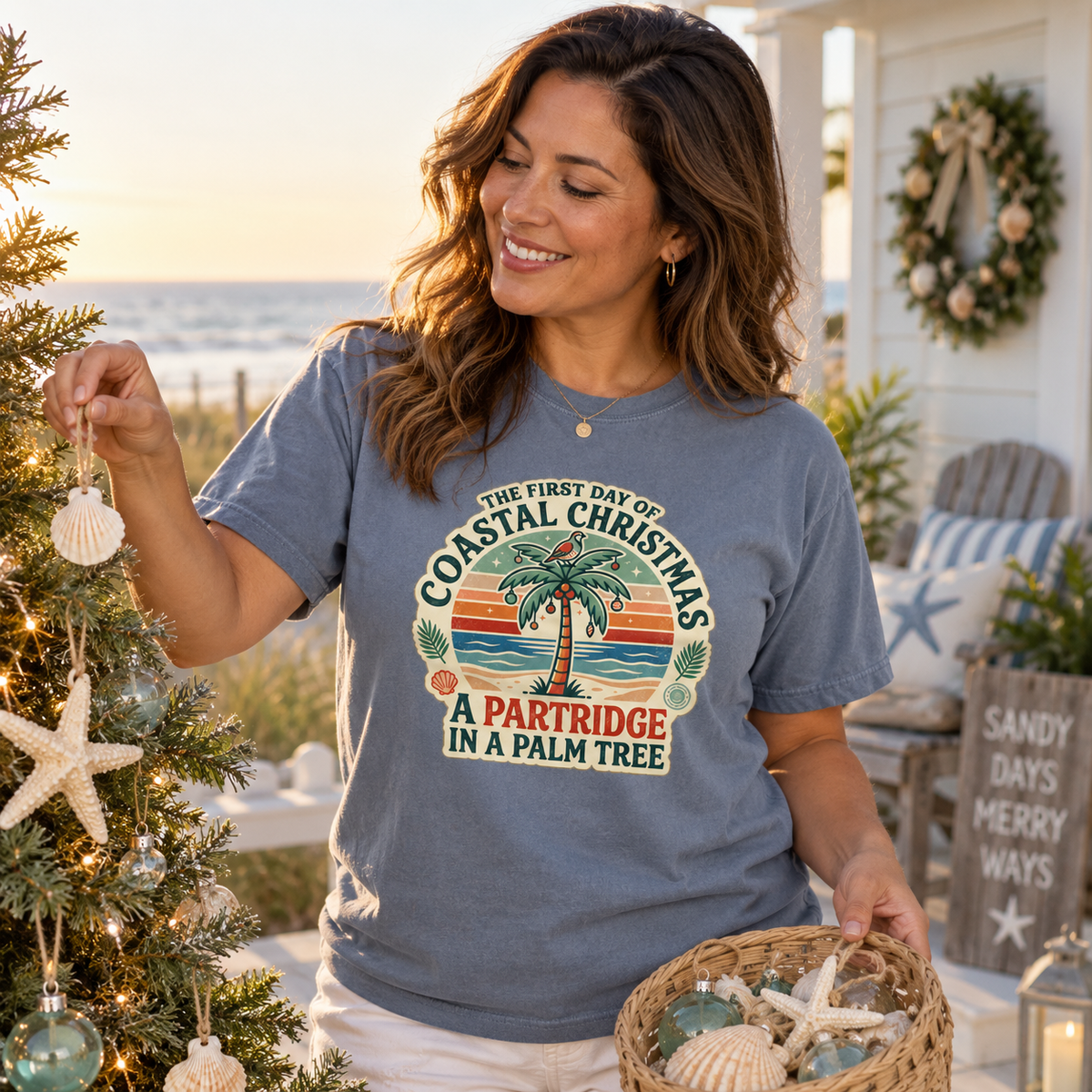 Partridge in a Palm Tree Coastal Christmas T-Shirt | Tropical Holiday Graphic Tee