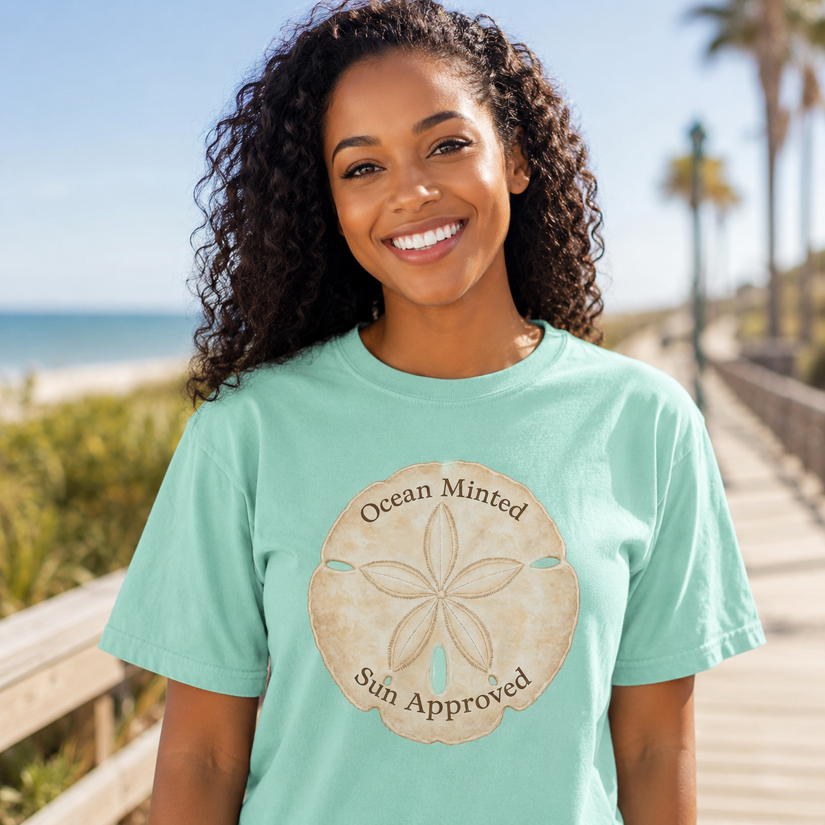 Ocean Minted Sun Approved Sand Dollar T-Shirt | Mint Green Coastal Graphic Tee
