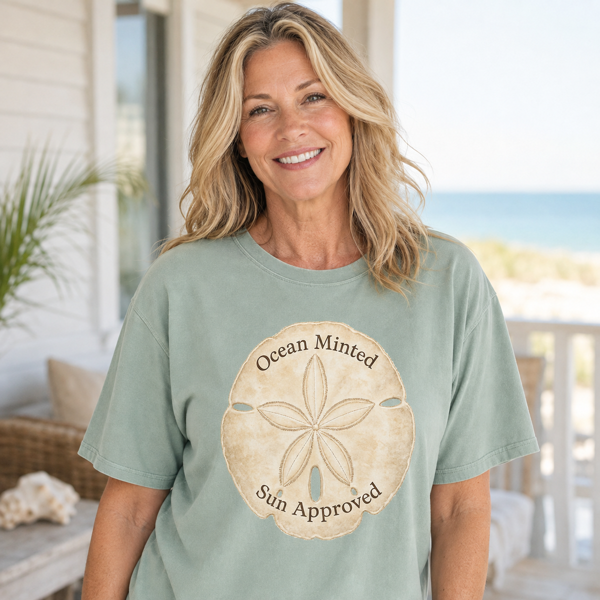 Ocean Minted Sun Approved Sand Dollar T-Shirt | Mint Green Coastal Graphic Tee