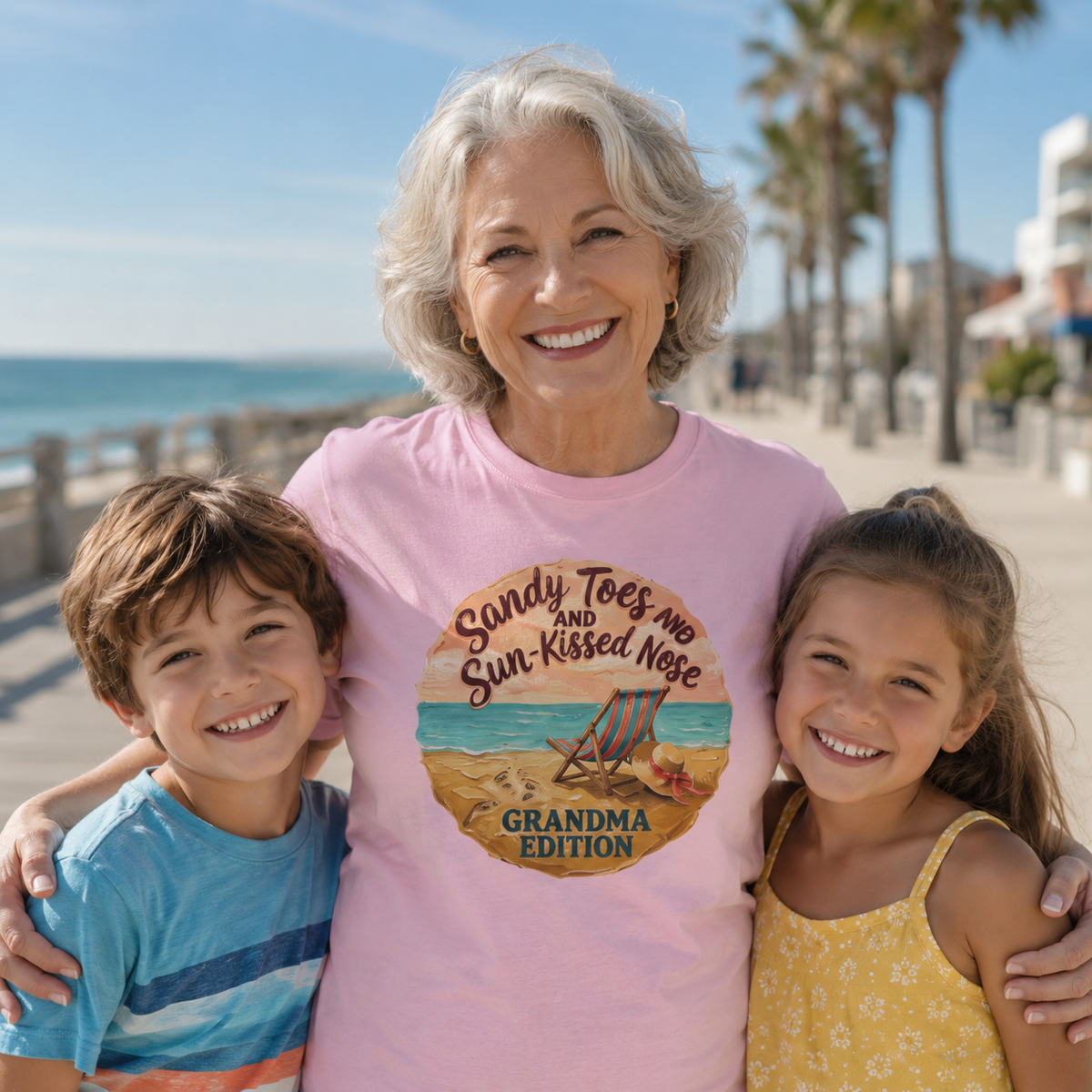 Grandma Edition Beach T-Shirt — "Sandy Toes and Sun-Kissed Nose" Vintage Coastal Tee