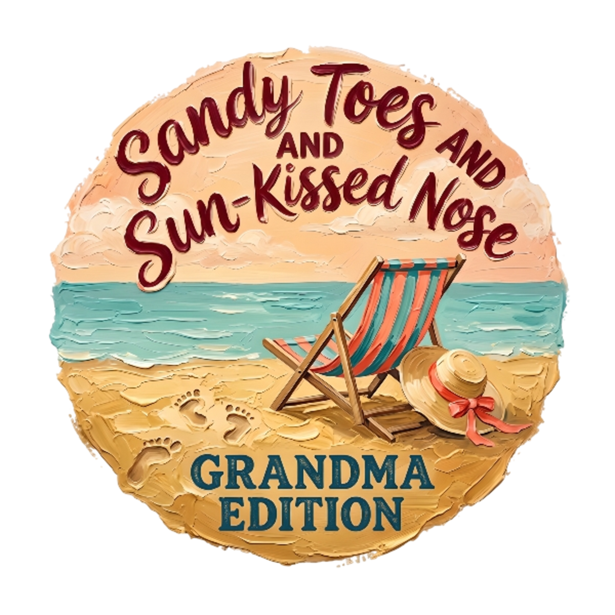 Grandma Edition Beach T-Shirt — "Sandy Toes and Sun-Kissed Nose" Vintage Coastal Tee