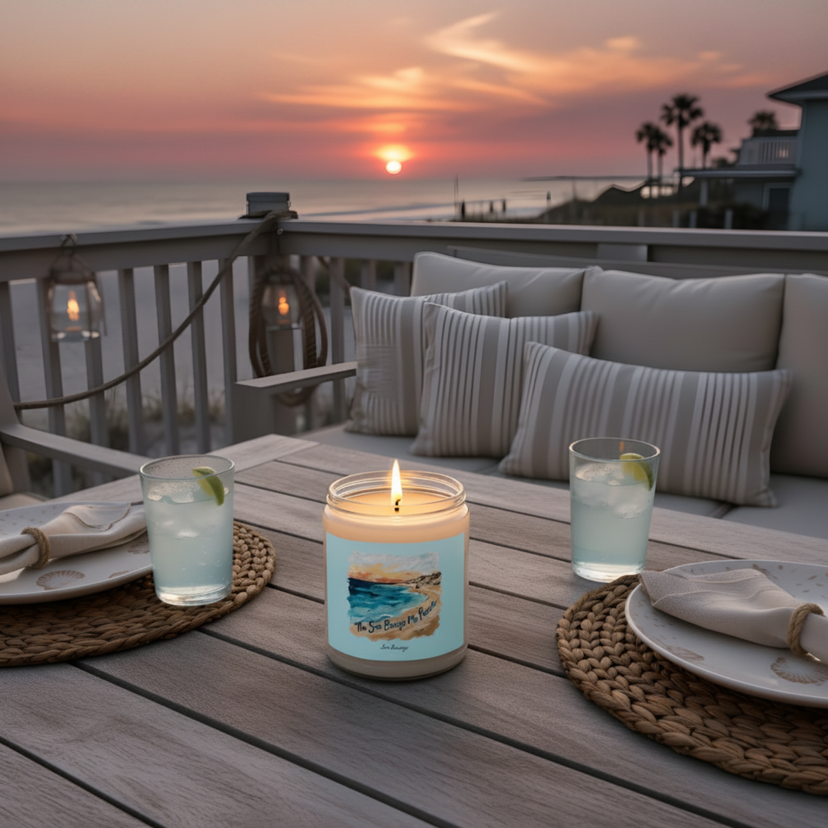 The Sea Brings Me Peace Coastal Sunset Soy Candle | Beach Ocean Scented Decor