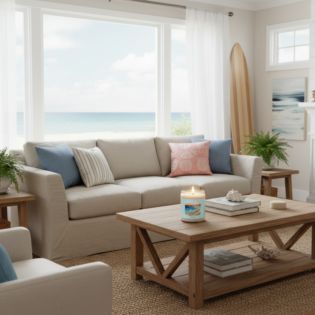 The Sea Brings Me Peace Coastal Sunset Soy Candle | Beach Ocean Scented Decor