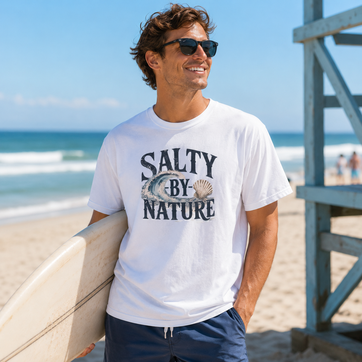 Salty By Nature T-Shirt | Vintage Ocean Wave & Seashell Beach Tee