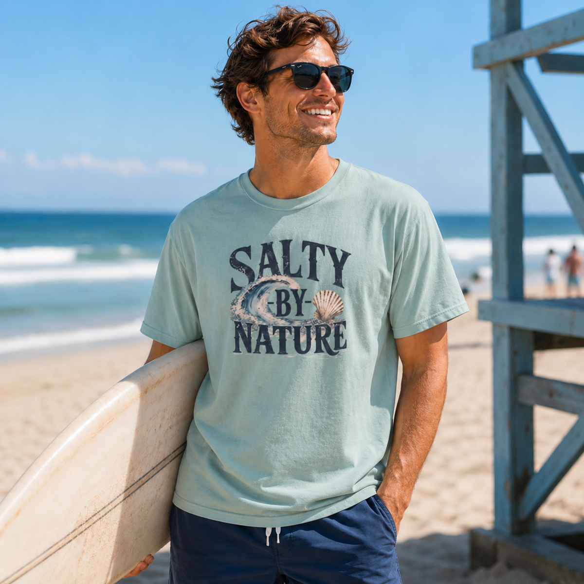 Salty By Nature T-Shirt | Vintage Ocean Wave & Seashell Beach Tee