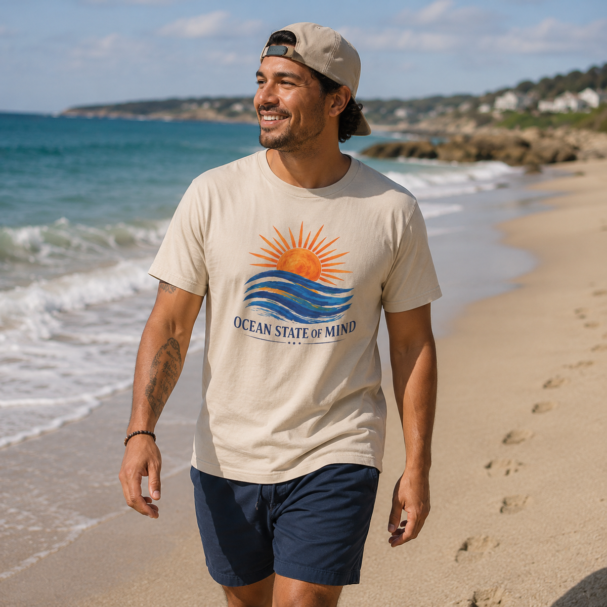 Ocean State Of Mind T-Shirt | Painted Sunset Wave Coastal Graphic Tee