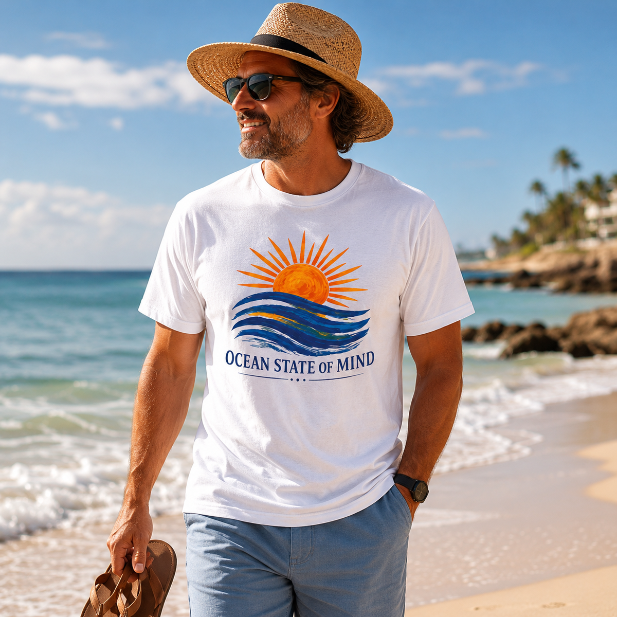 Ocean State Of Mind T-Shirt | Painted Sunset Wave Coastal Graphic Tee