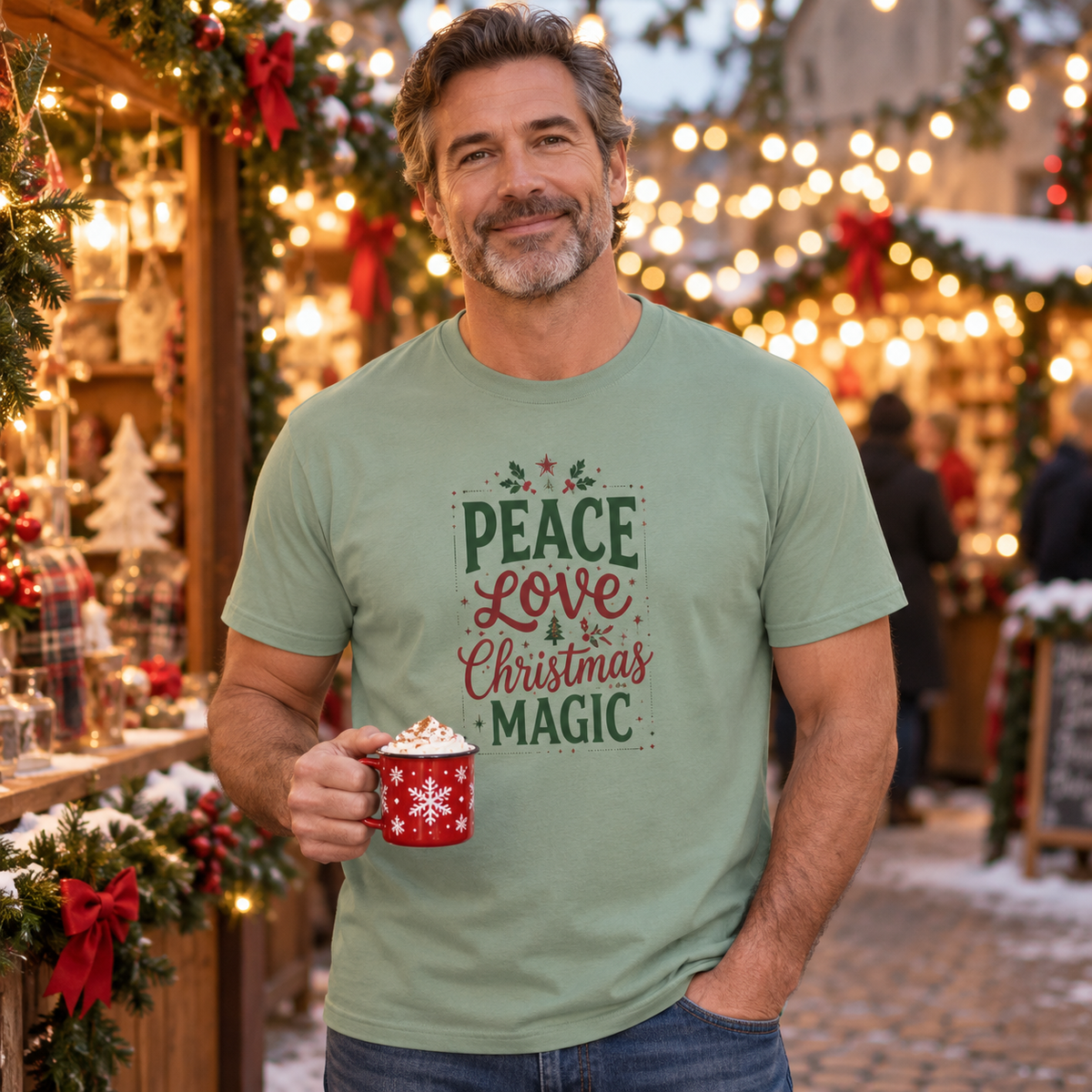 Christmas T-Shirt — "Peace Love & Christmas Magic" Holiday Graphic Tee