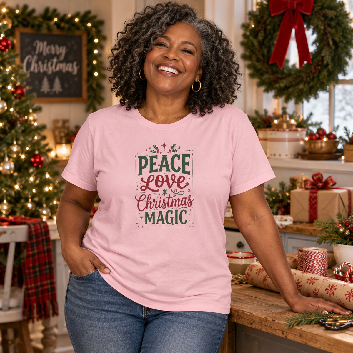Christmas T-Shirt — "Peace Love & Christmas Magic" Holiday Graphic Tee