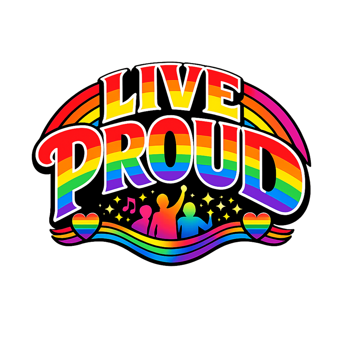 Live Proud Rainbow Graphic T-Shirt | Black Pride Parade Tee