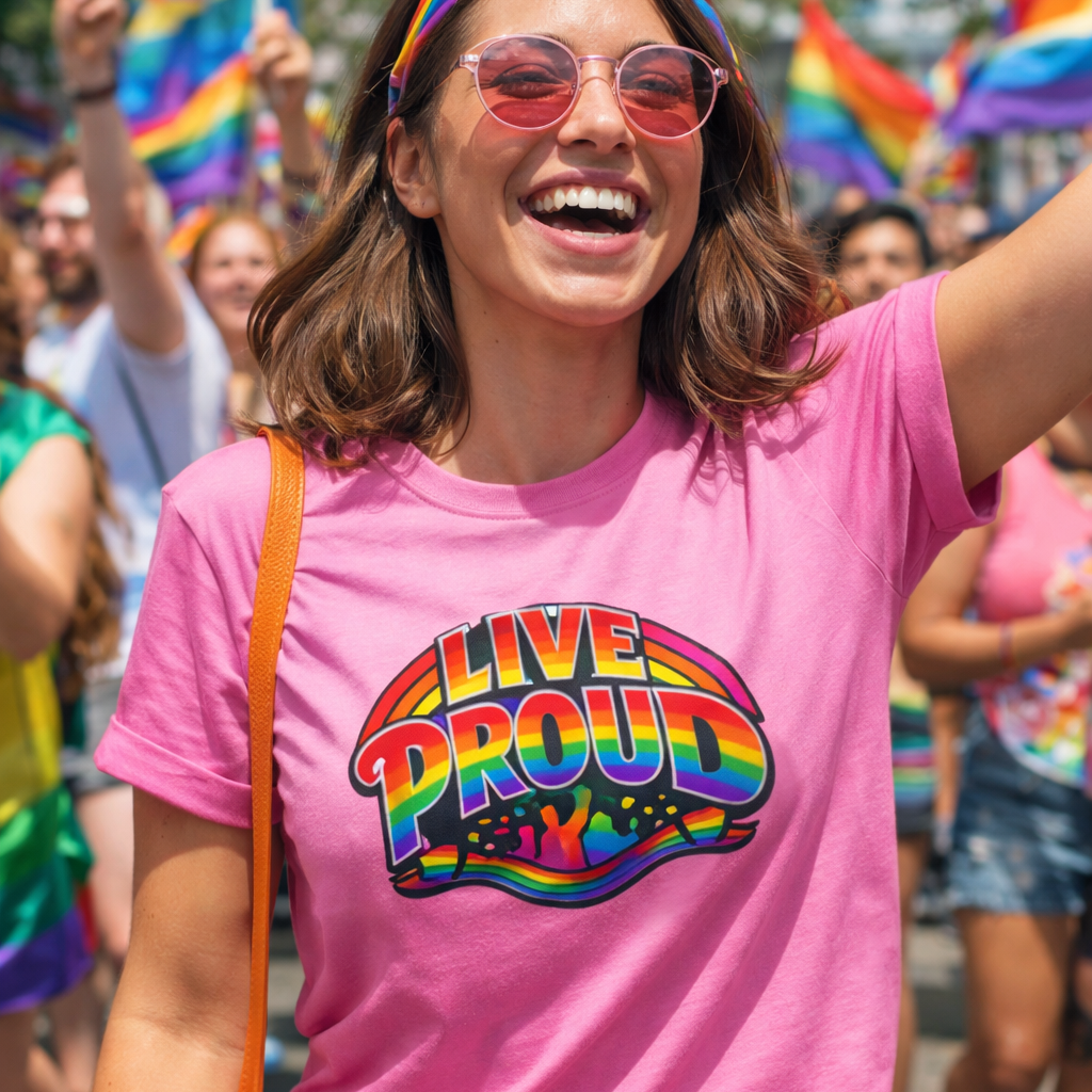 Live Proud Rainbow Graphic T-Shirt | Black Pride Parade Tee