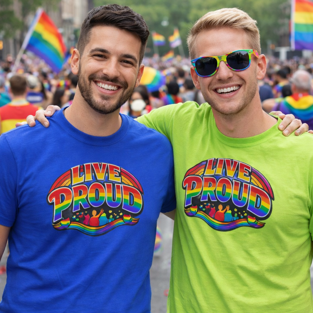 Live Proud Rainbow Graphic T-Shirt | Black Pride Parade Tee