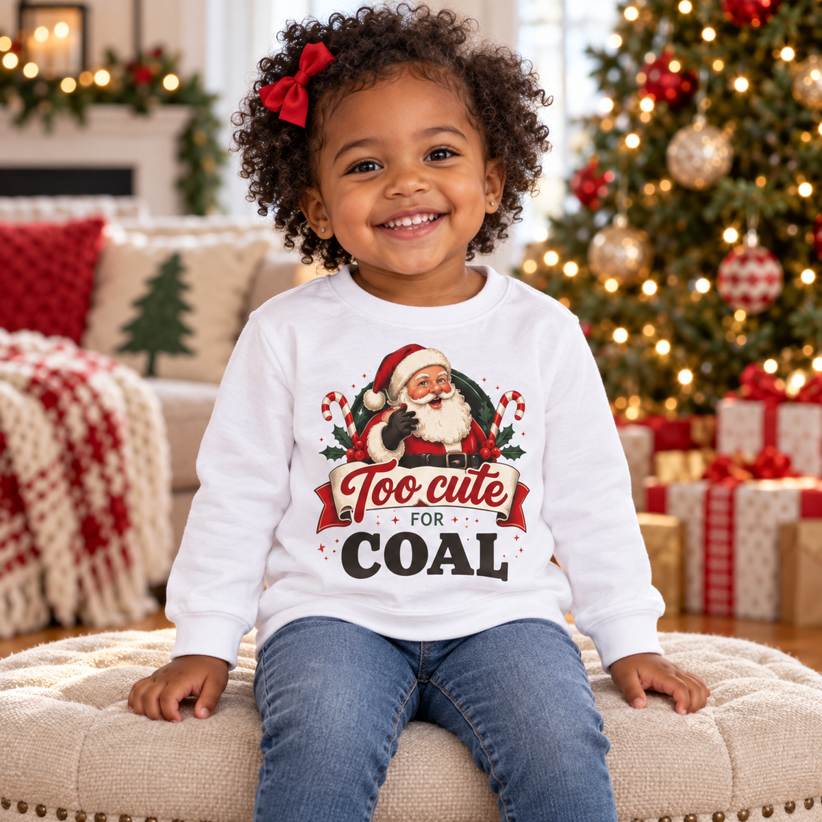 Too Cute To Get Coal Toddler Long Sleeve Shirt | Funny Vintage Santa Christmas Toddler Tee (2T-5T)