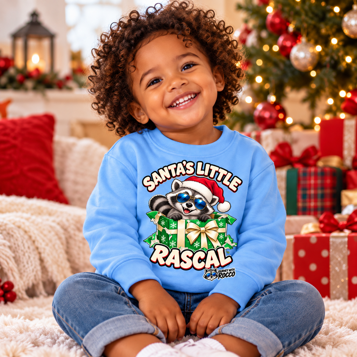 Rocco Cool Christmas Graphic Design - Santa’s Little Rascal Holiday Green Gift Box Artwork
