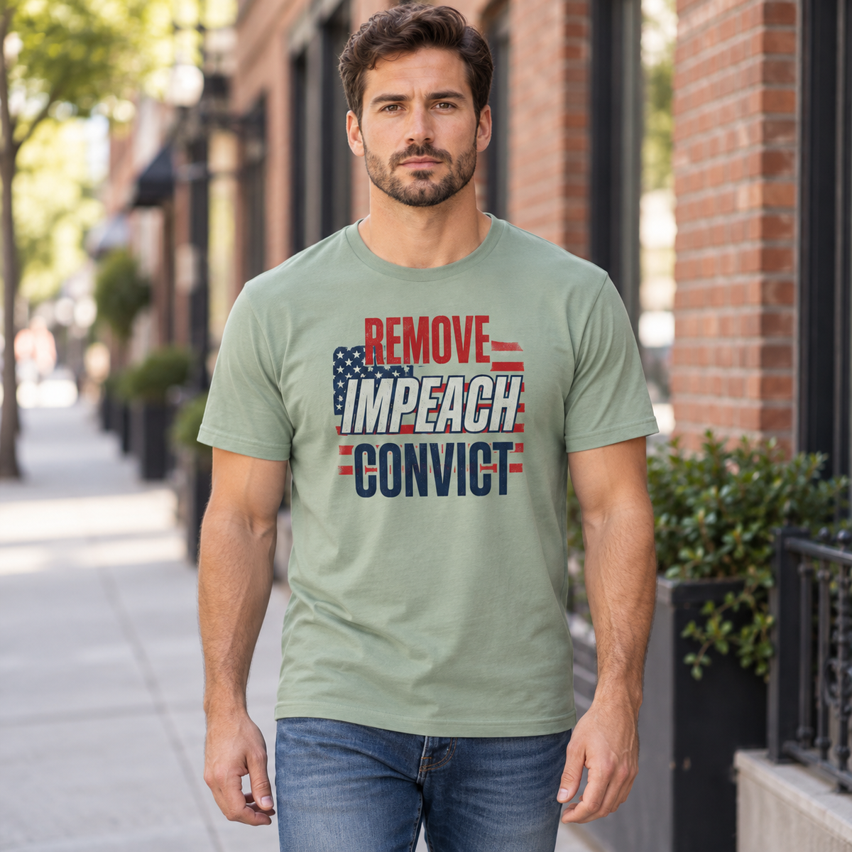 Remove Impeach Convict T-Shirt | American Flag Political Statement Tee