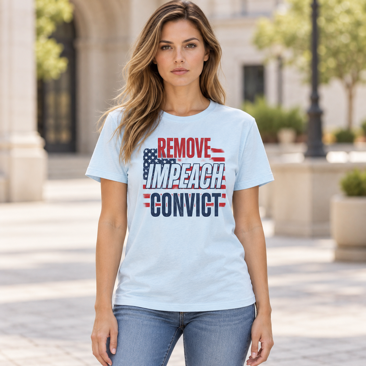 Remove Impeach Convict T-Shirt | American Flag Political Statement Tee