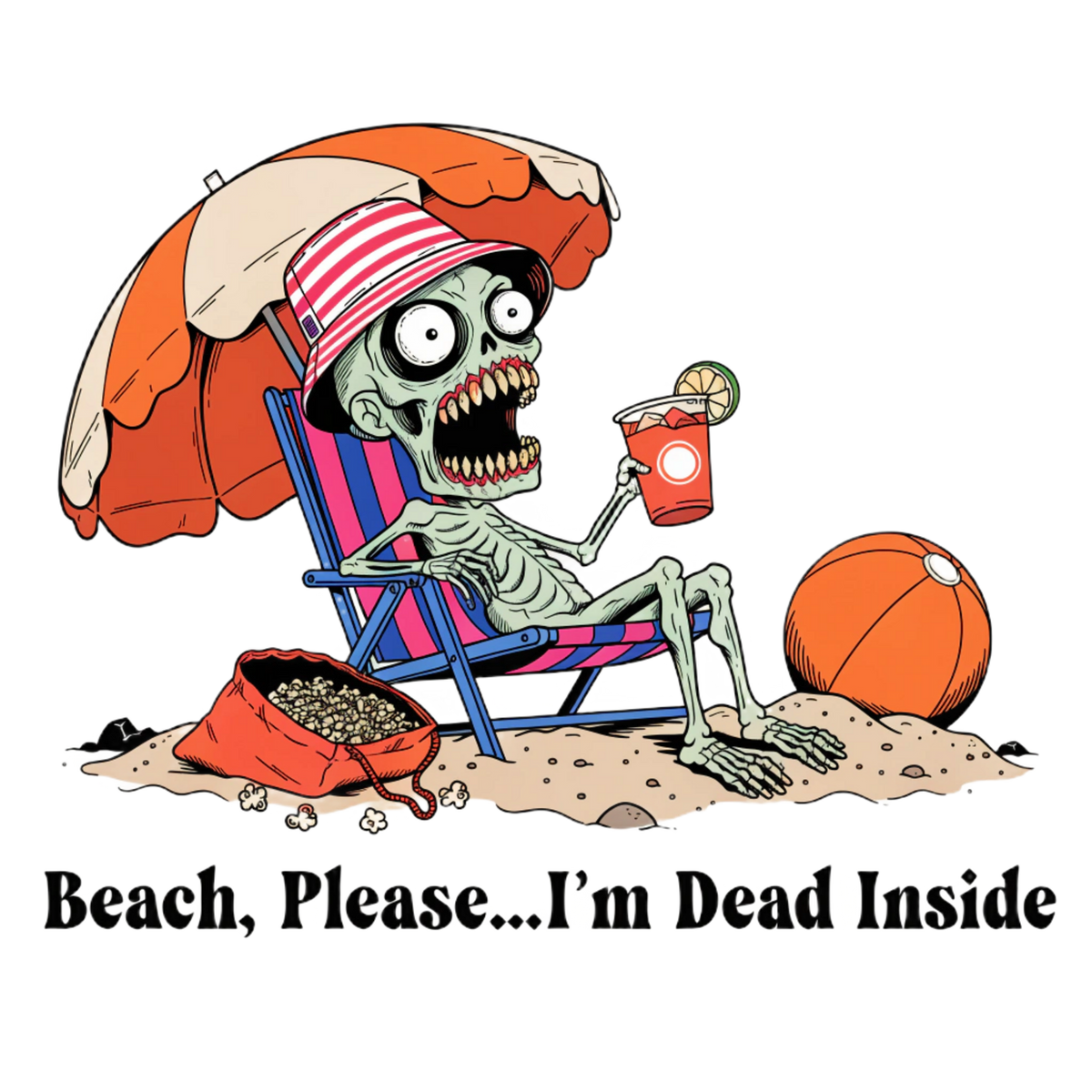 Beach Please I'm Dead Inside Shirt | Zombie Skeleton Beach Halloween T-Shirt
