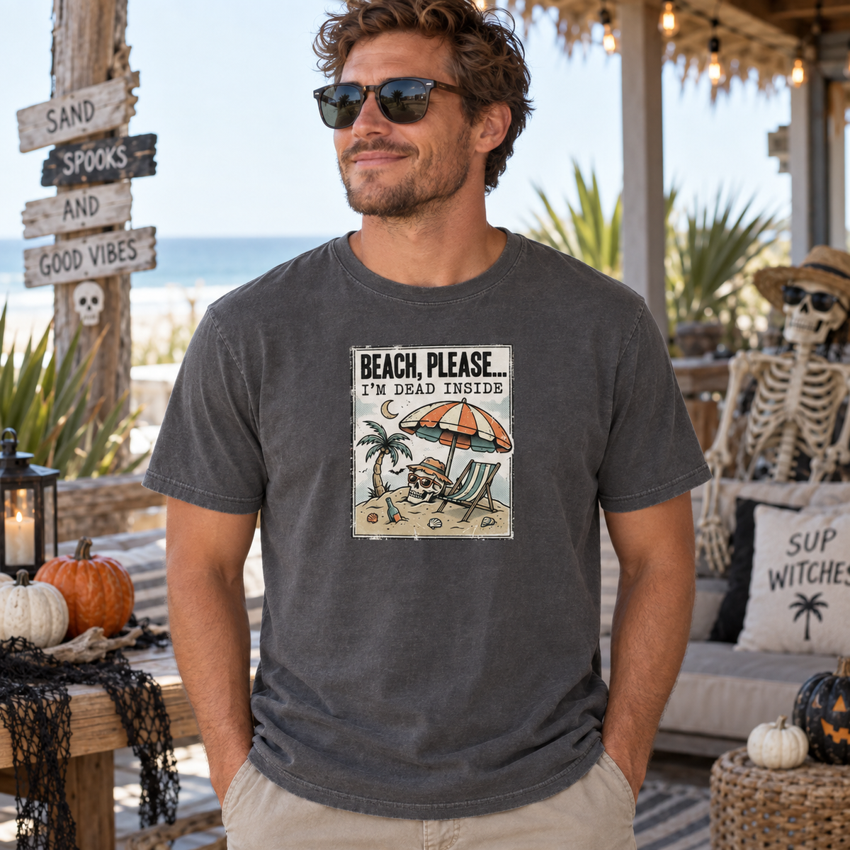Beach Please I'm Dead Inside Shirt | Vintage Skull Beach Halloween T-Shirt
