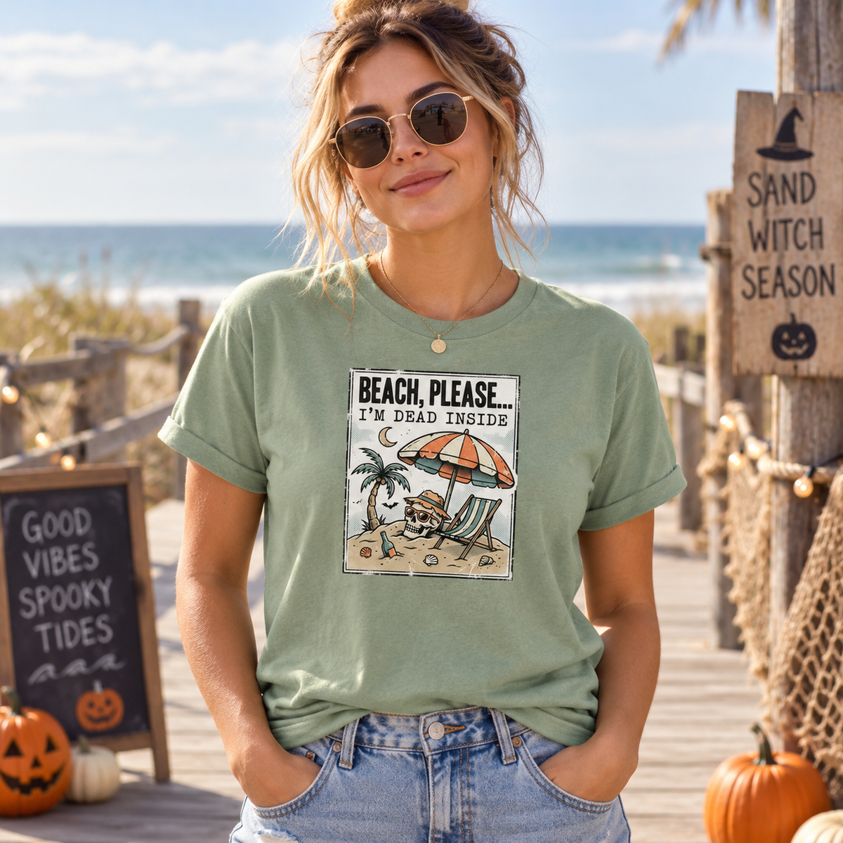 Beach Please I'm Dead Inside Shirt | Vintage Skull Beach Halloween T-Shirt