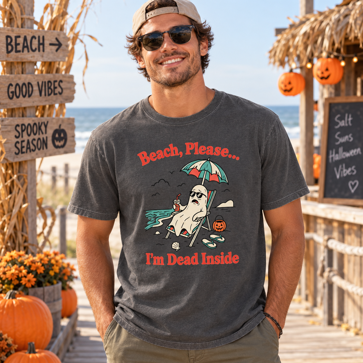 Beach Please I'm Dead Inside Shirt | Cute Ghost Beach Halloween T-Shirt
