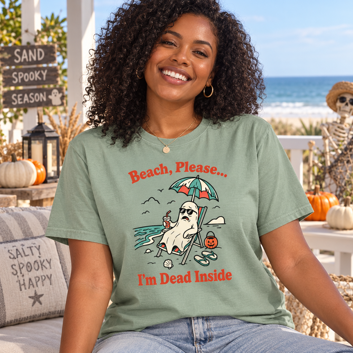Beach Please I'm Dead Inside Shirt | Cute Ghost Beach Halloween T-Shirt
