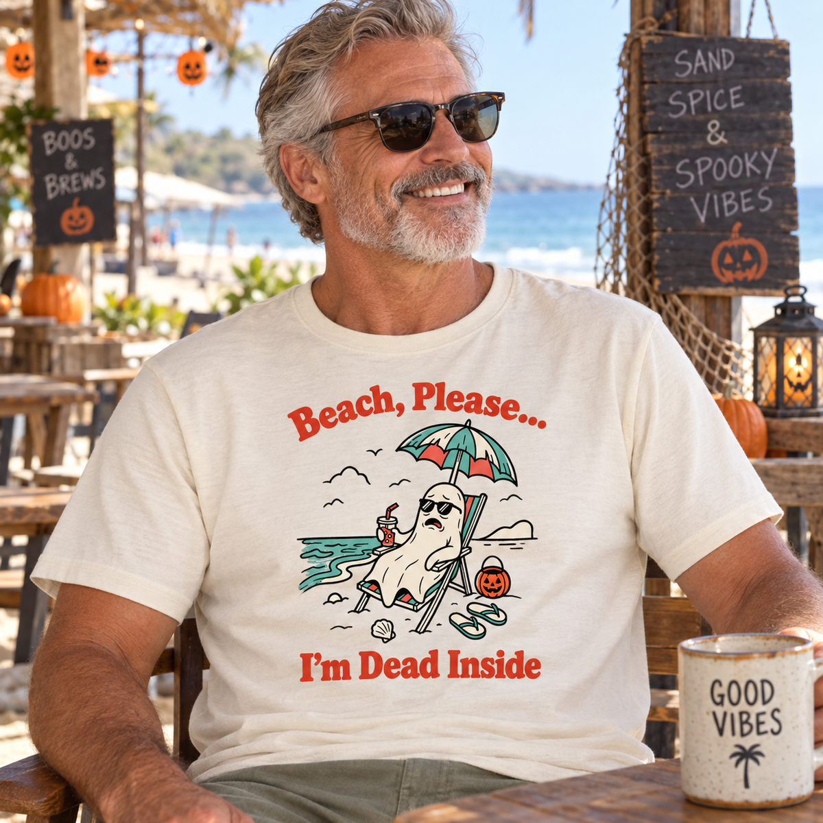 Beach Please I'm Dead Inside Shirt | Cute Ghost Beach Halloween T-Shirt