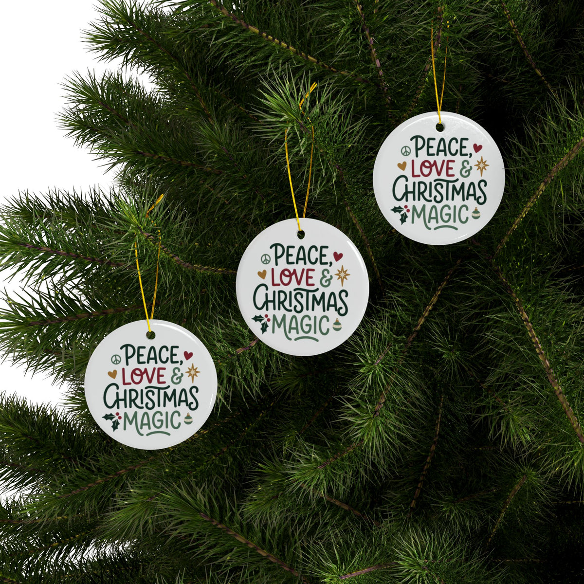 Peace Love & Christmas Magic Ceramic Ornament | Festive Holiday Tree Decoration