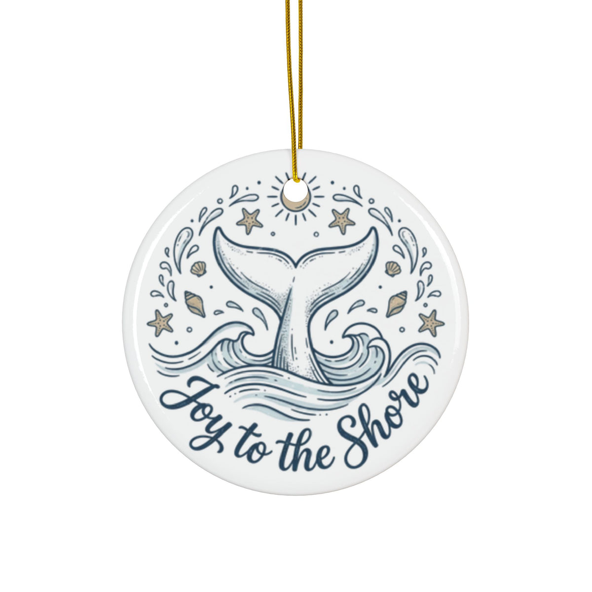 Joy to the Shore Whale Tail Ceramic Christmas Ornament | Coastal Holiday Decor