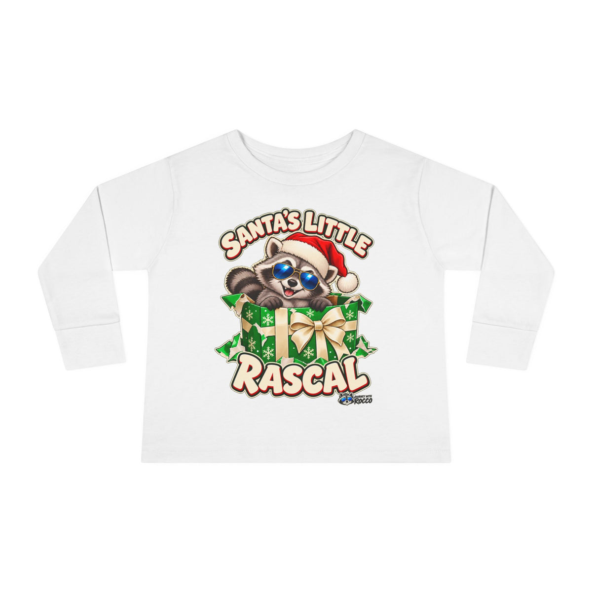 Rocco Cool Christmas Graphic Design - Santa’s Little Rascal Holiday Green Gift Box Artwork