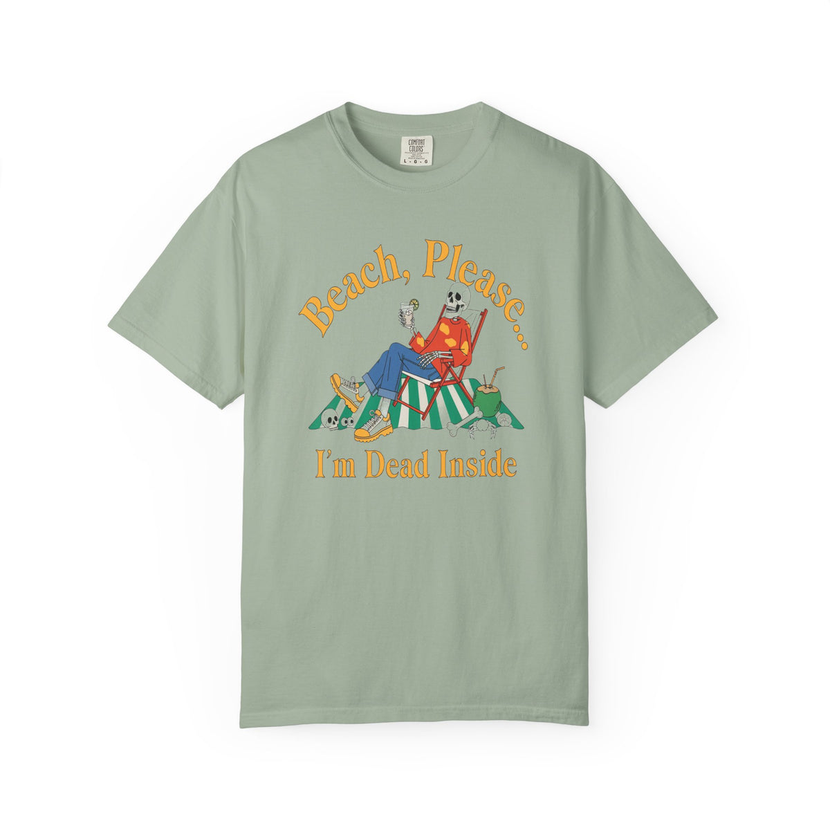 Beach Please I'm Dead Inside Shirt | Funny Lounging Skeleton Beach Halloween T-Shirt