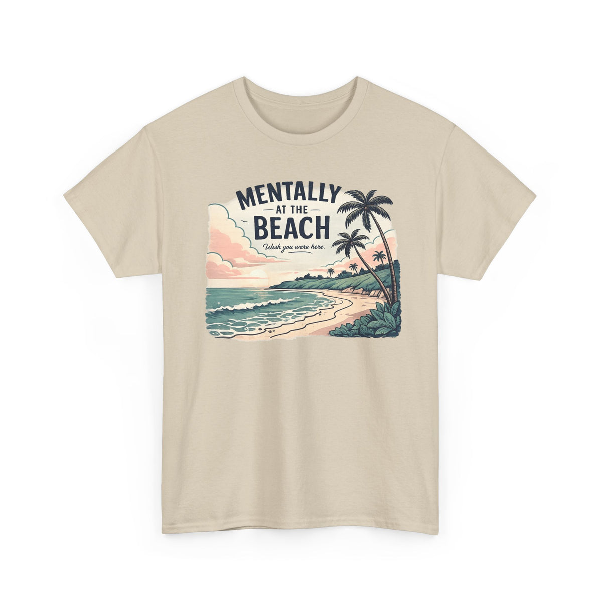 Mentally At The Beach T-Shirt | Retro Tropical Ocean Sunset Tee