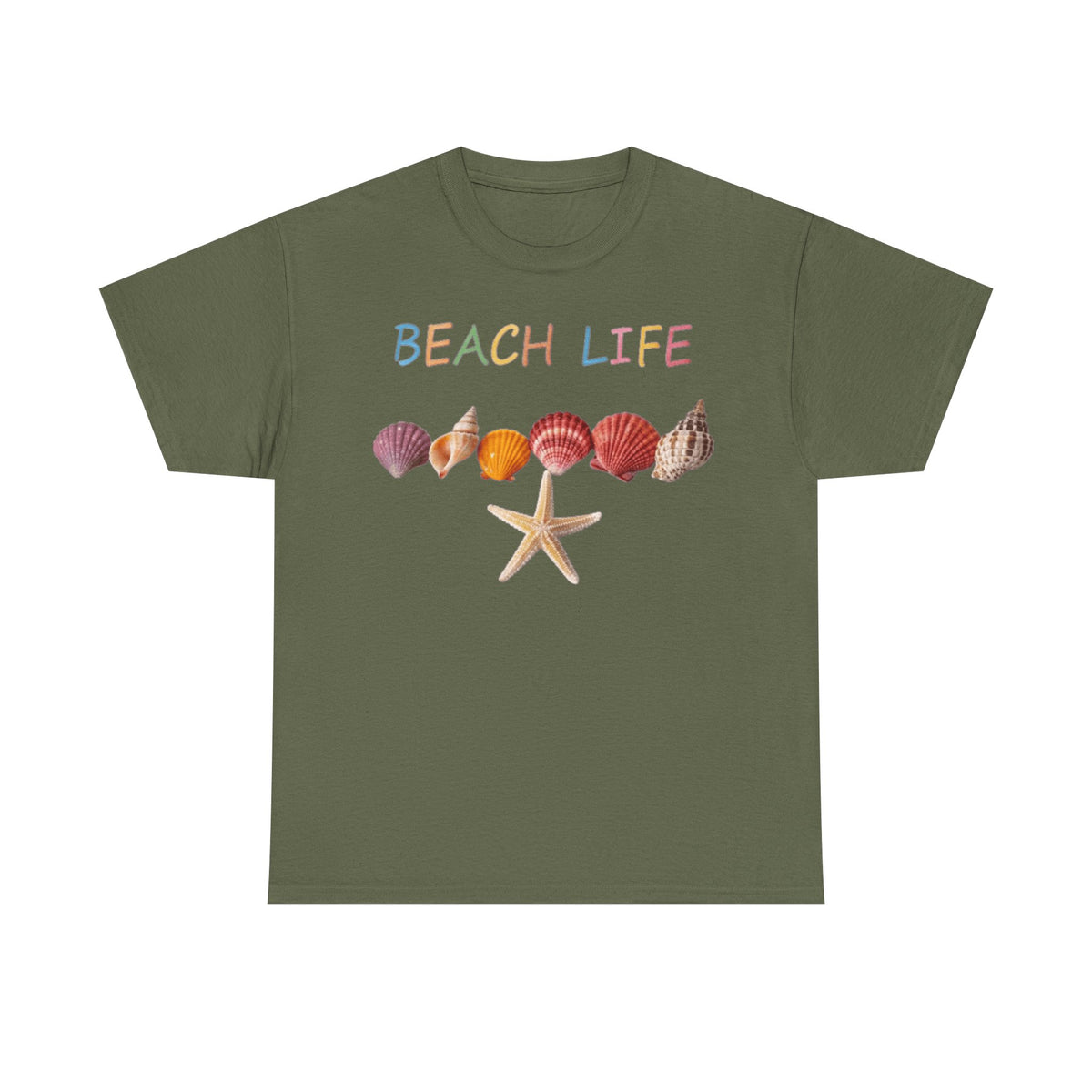 Beach Life Colorful Seashell Graphic T-Shirt | Tropical Ocean Vacation Tee