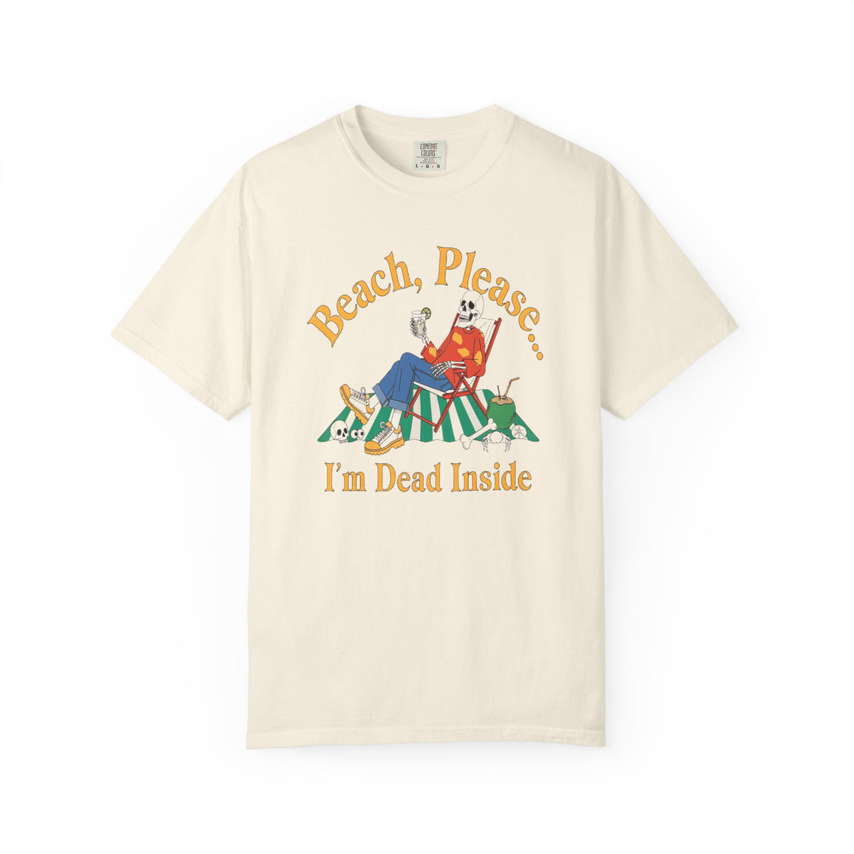 Beach Please I'm Dead Inside Shirt | Funny Lounging Skeleton Beach Halloween T-Shirt