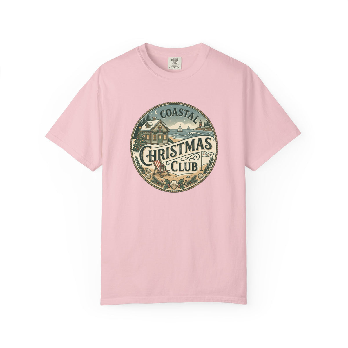 Coastal Christmas Club Vintage Badge T-Shirt | Mint Green Beach Holiday Tee