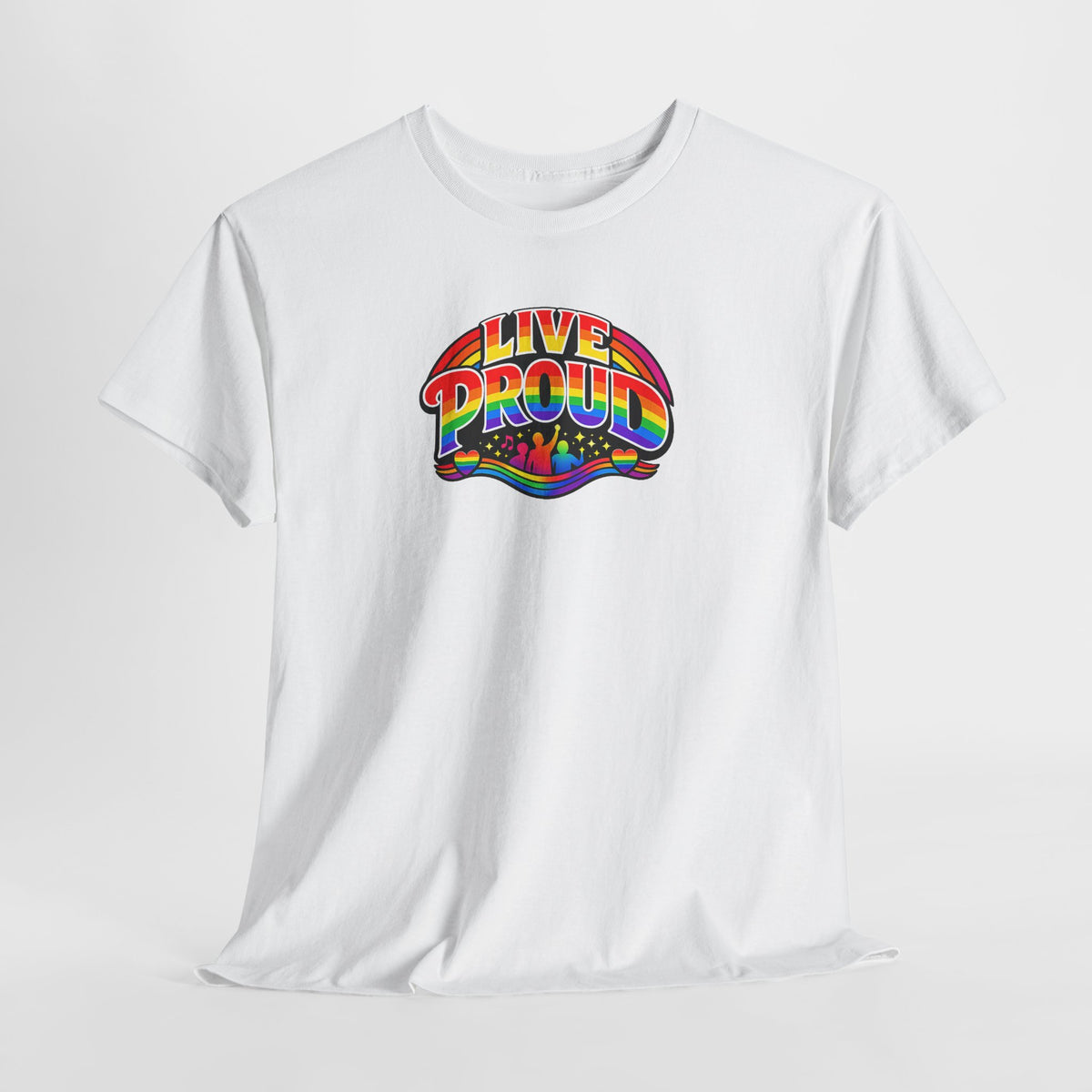 Live Proud Rainbow Graphic T-Shirt | Black Pride Parade Tee