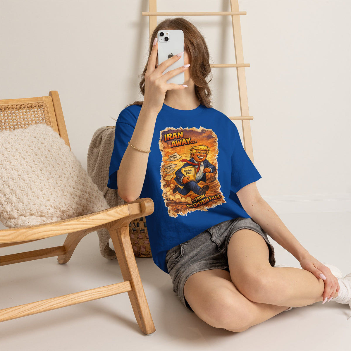Iran Away From The Epstein Files T-Shirt | Political Satire Parody Graphic Tee