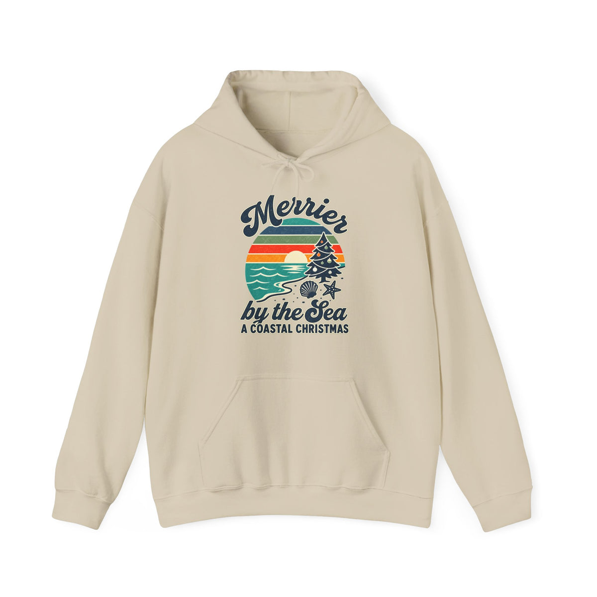 Merrier by the Sea Coastal Christmas Hoodie | Vintage Beach Holiday Sweatshirt
