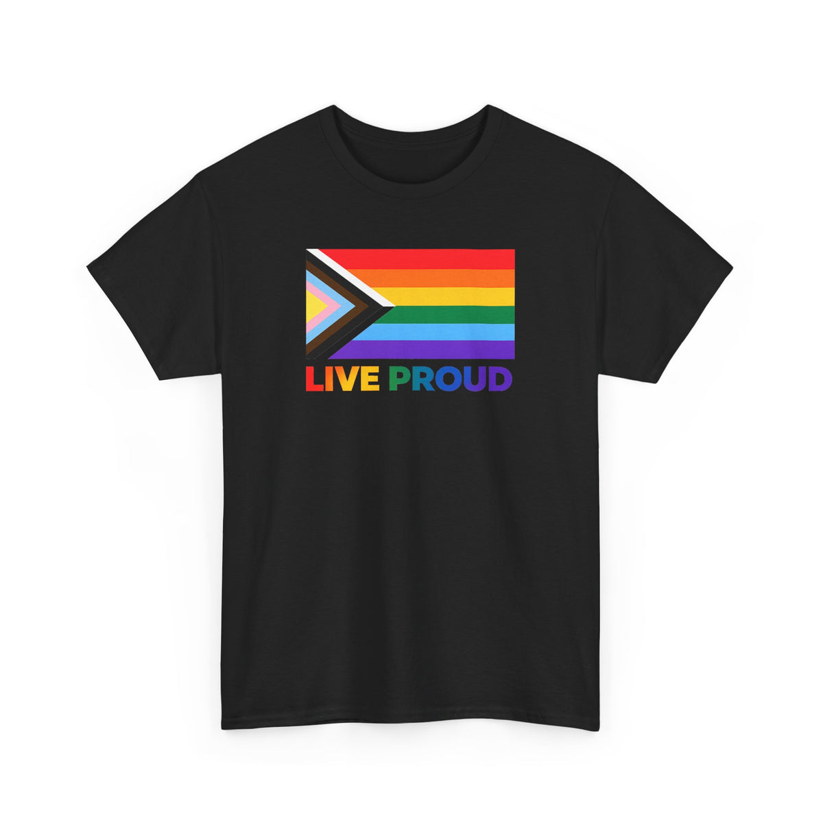 Live Proud Progress Pride Flag T-Shirt | LGBTQ+ Equality Graphic Tee