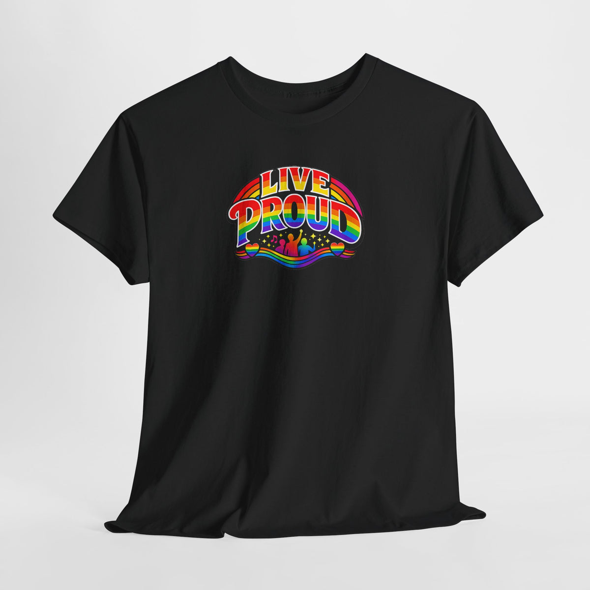 Live Proud Rainbow Graphic T-Shirt | Black Pride Parade Tee