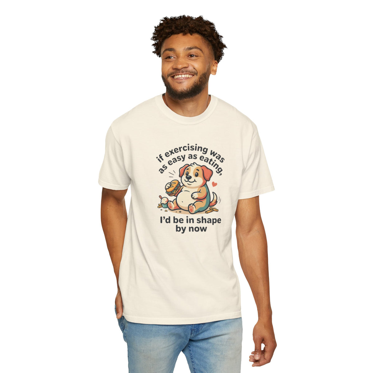 If Exercising Was As Easy As Eating Puppy T-Shirt | Funny Pink Graphic Tee